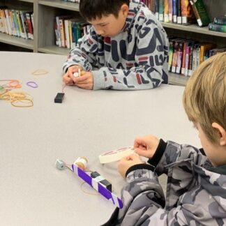 A child works on a small project