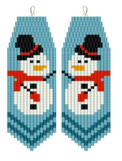 Beaded earrings with snowman design