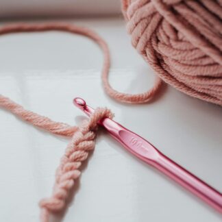 crochet hook and yarn